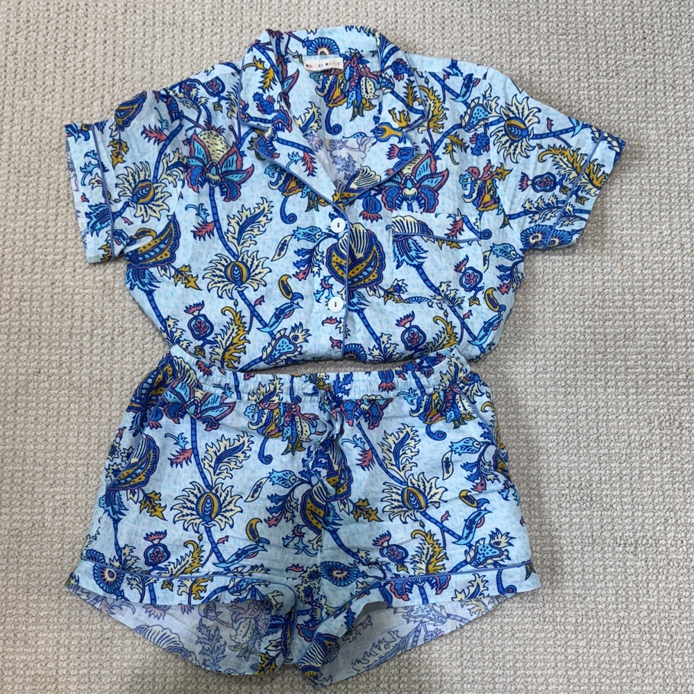Floral Blue roller rabbit linen PJ set